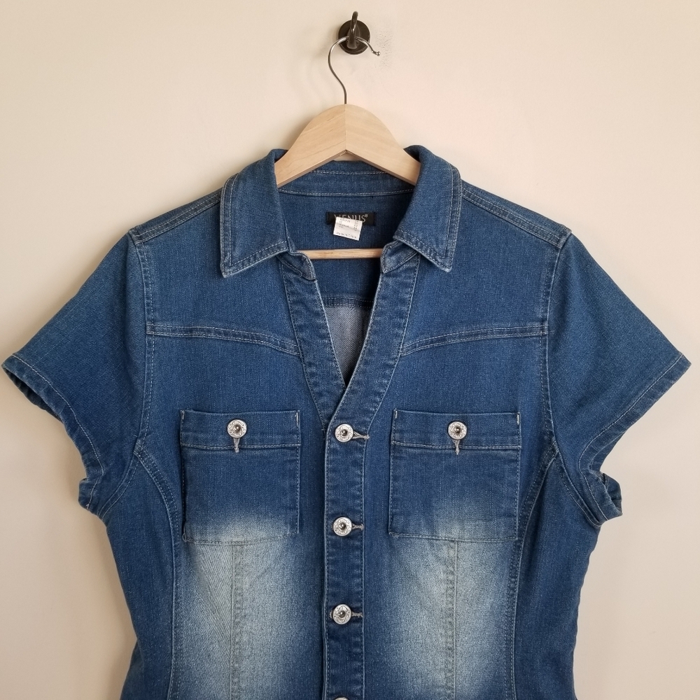 Venus Denim Mini Dress Size 14 - Picture 2 of 8